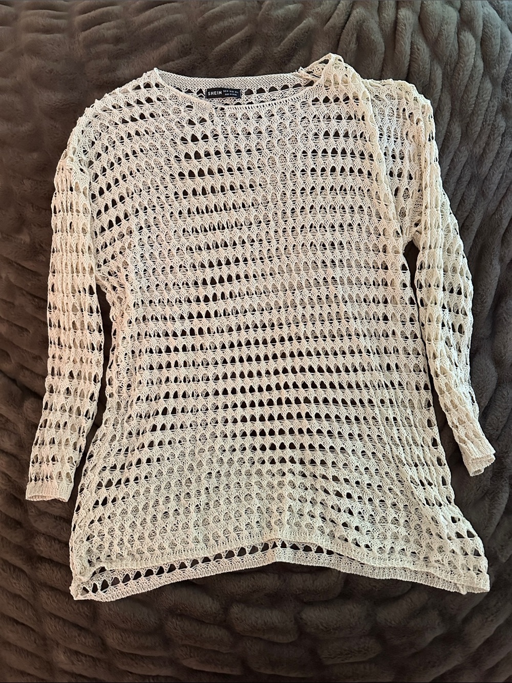 SHEIN Cream Open-Knit Scoop swim cover up